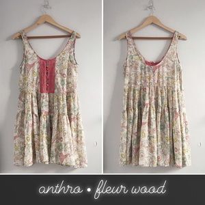🏝️ Anthropologie • Fleur Wood Peasant Floral Tunic Tank in Pink & Cream • S